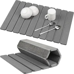 Stone Drying Mat for en Counter, 24"x16" Large Dark Gray Foldable Diatomaceous Earth Mat, Quick-Dry Super Absorbent Stone Dish Drying Mat for Dishes Bottles Cups