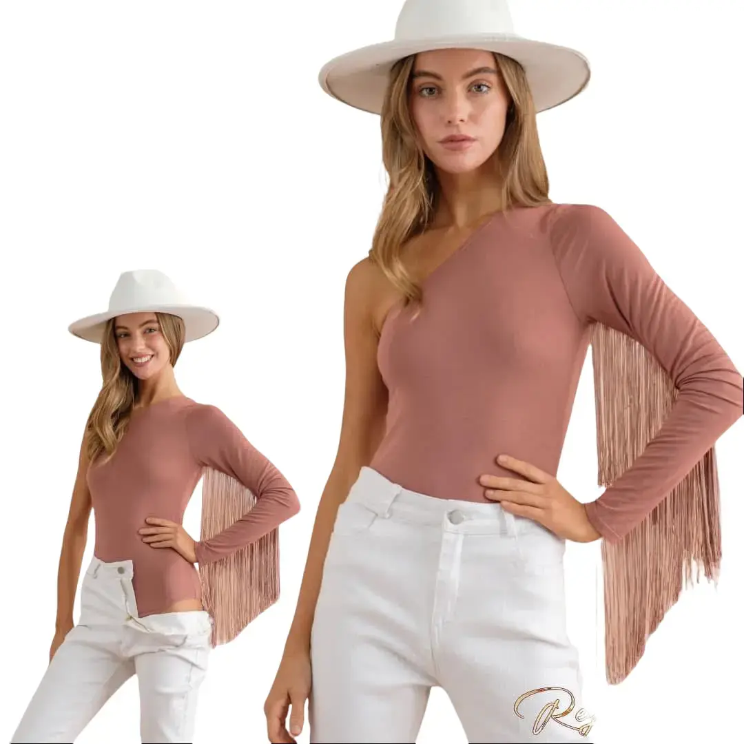 One Shoulder Fringe Bodysuit