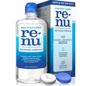 Renu Contact Lens Solution, Advanced Formula, Multi-Purpose Solution with Lens Case, Gently Cleans, Disinfects, Moisturizes & Hydrates Soft Lenses for All-Day Comfort, 12 Fl Oz