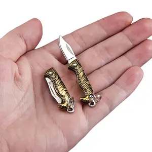 Mini Folding Knife with Vintage Brass Eagle Engraving, Retractable Blades, Mini Dec Tool for Outdoor Daily Cutting, Fishing Use, Camping Knives, Camping Supplies