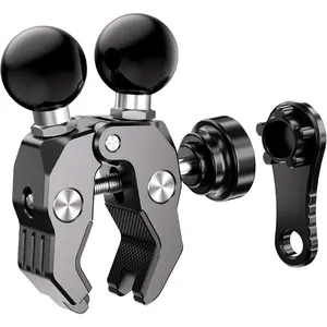LOKTENWO Anti-Theftl 1'' Double Ball Clamp Mount Base with Aluminum Alloy Tough-Claw, Fit RAM Mounts B Size Double Socket Arm & Motorcycle Phone Mount for Handlebar Rail 0.5'' to 1.75'' in Diameter