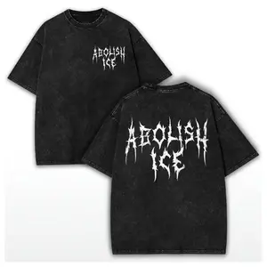 Unisex ABOLISH ICE Washed Cotton Heavy Metal Vintage T-Shirt, Vintage Bold Slogan Anti-MAGA FCK ICE T-Shirt, Immigration Human Rights Shirt