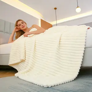 Ultra-Soft Plush Striped Flannel Blanket, Soft Throw Blanket, Comfortable Warm Cover for Bed Sofa Living Room, Breathable Skin-Friendly All Seasons Use