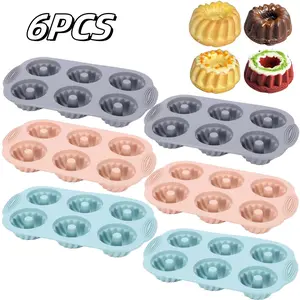6PCS Jello Molds 6 Cavity Silicone Fluted Tube Cake Pans, Cake Silicone Mold for Baking Non Stick Fancy Molds