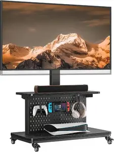 Perlegear Motorized Rolling TV Stand on Wheels for 32-80 Inch TVs up to 100 lbs, Electric Height Adjustable TV Cart with Remote, 4 Height Memory Presets, ±35° Swivel, and Pegboard Organizer