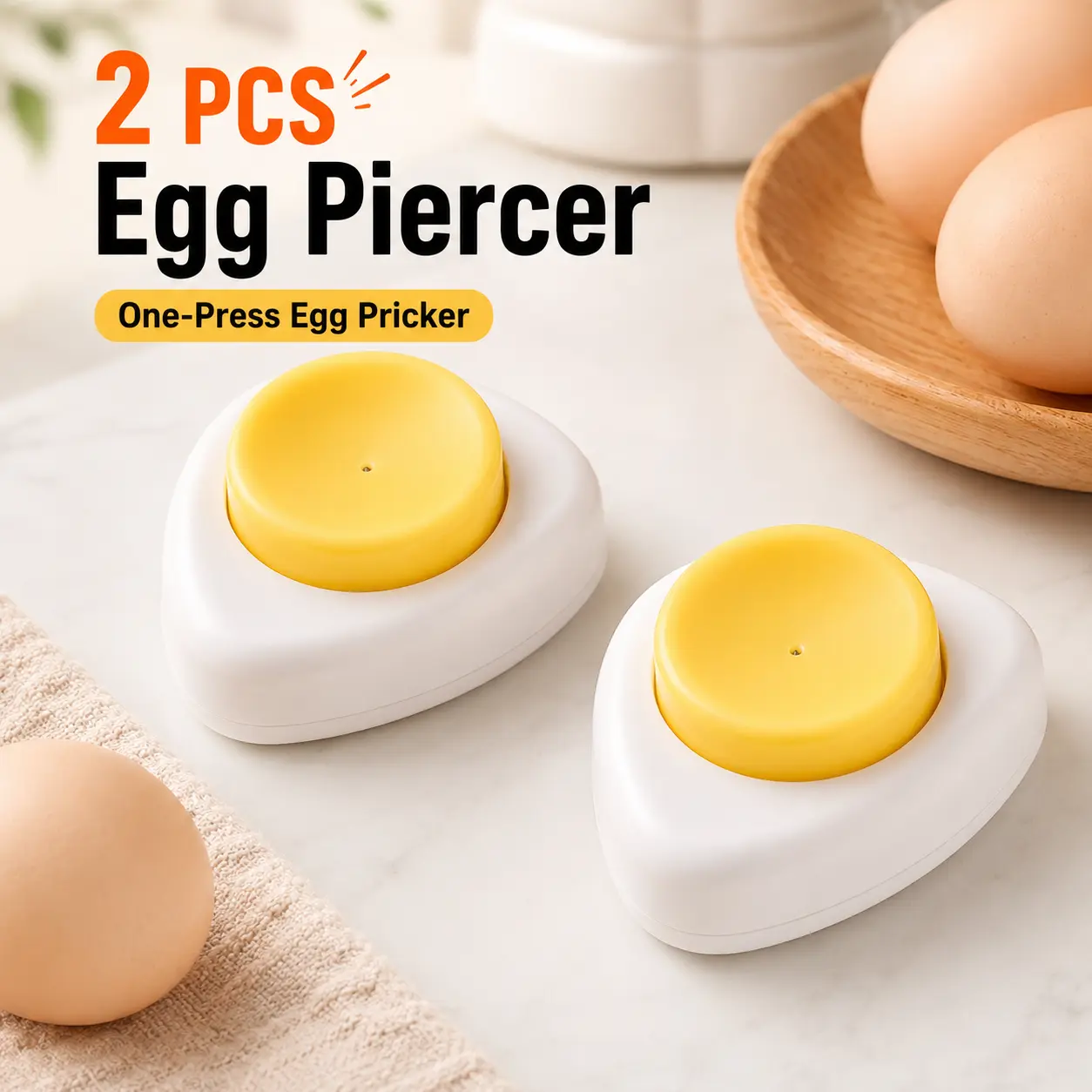 2PCS Egg Piercer with Stainless Steel Needle, One-Press Egg Pricker Kitchen Gadget, Practical Egg Hole Puncher for Boiling Eggs, Effectively Helps Prevent Egg Shell Cracks