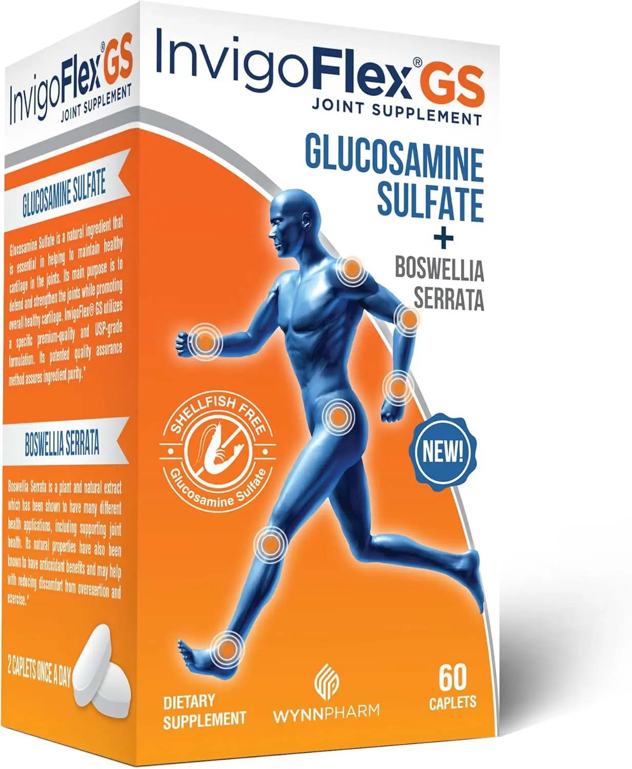 GS - Glucosamine Sulfate (Shellfish Free, Sodium Free & Vegetarian Safe) Non GMO, Gluten Free - with Boswellia Serrata - Knees, Hands, Back, and Hip Premium Joint Supplement