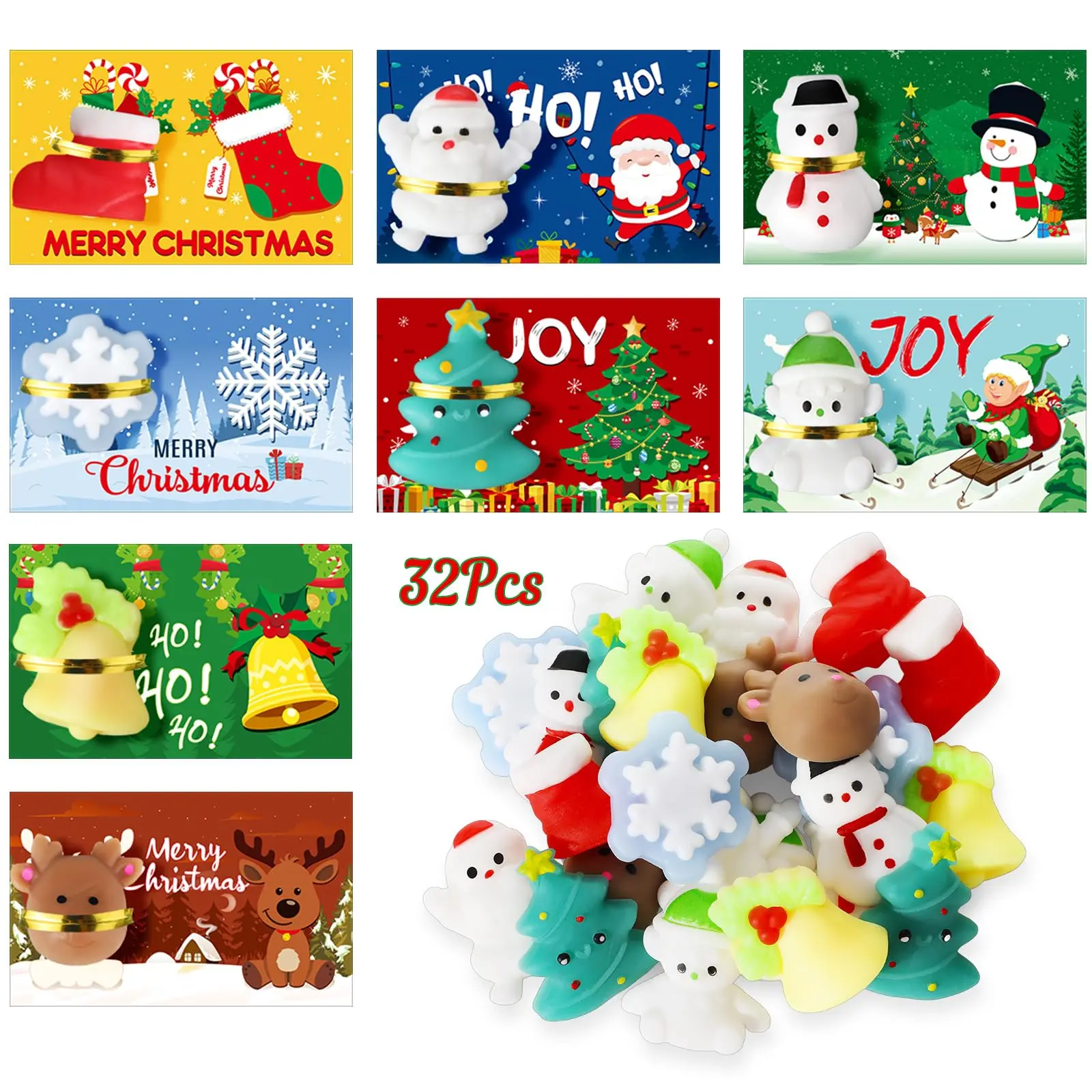 32 Sets Christmas Stress Balls Bulk, Squishy Stress Balls, Stress Relief Desk Toys & Hanging Ornaments, Christmas Gifts for Students & Coworkers, Fun Party Favor Gift Set, Holiday Decor for Classroom, Office, Bag, Door & Christmas Tree
