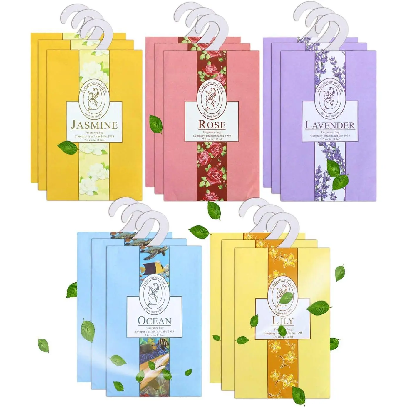 15 Pack Closet Air Freshener, Flower Scented Sachets Bags for Drawer and Closet, Fresh Scents Freshener with Hanger