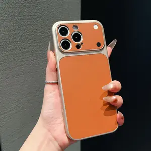 Suitable for iPhone 16 Pro Max leather texture orange phone case, matte cover for iPhone 17/13/12 Pro, iPhone 15/14 Plus protective case