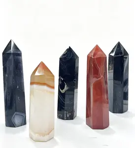 Natural Black and Red Agate Crystal Wand Approx. 80g - Premium Polished Healing Stone for Meditation, Energy Balancing & Home Decor