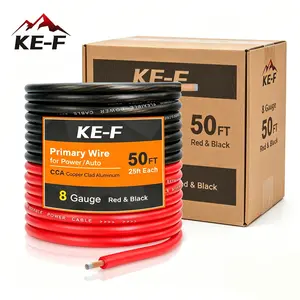 KE-F 8 Gauge Wire 50ft CCA Wire, (25ft Black+25ft Red) Automotive Wire Car Audio Battery Cable, Power/Ground Wire, Marine, Welding Cable, Electrical Wire Audio Wiring for Speaker Amp