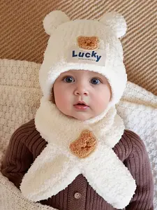 Baby Hat Set Knit Hats Autumn Winter Thick Warm Animal Hats Cap Cute Baby Scarf Ear Protection Suitable for Skiing Outdoor Ages 3-24 Months