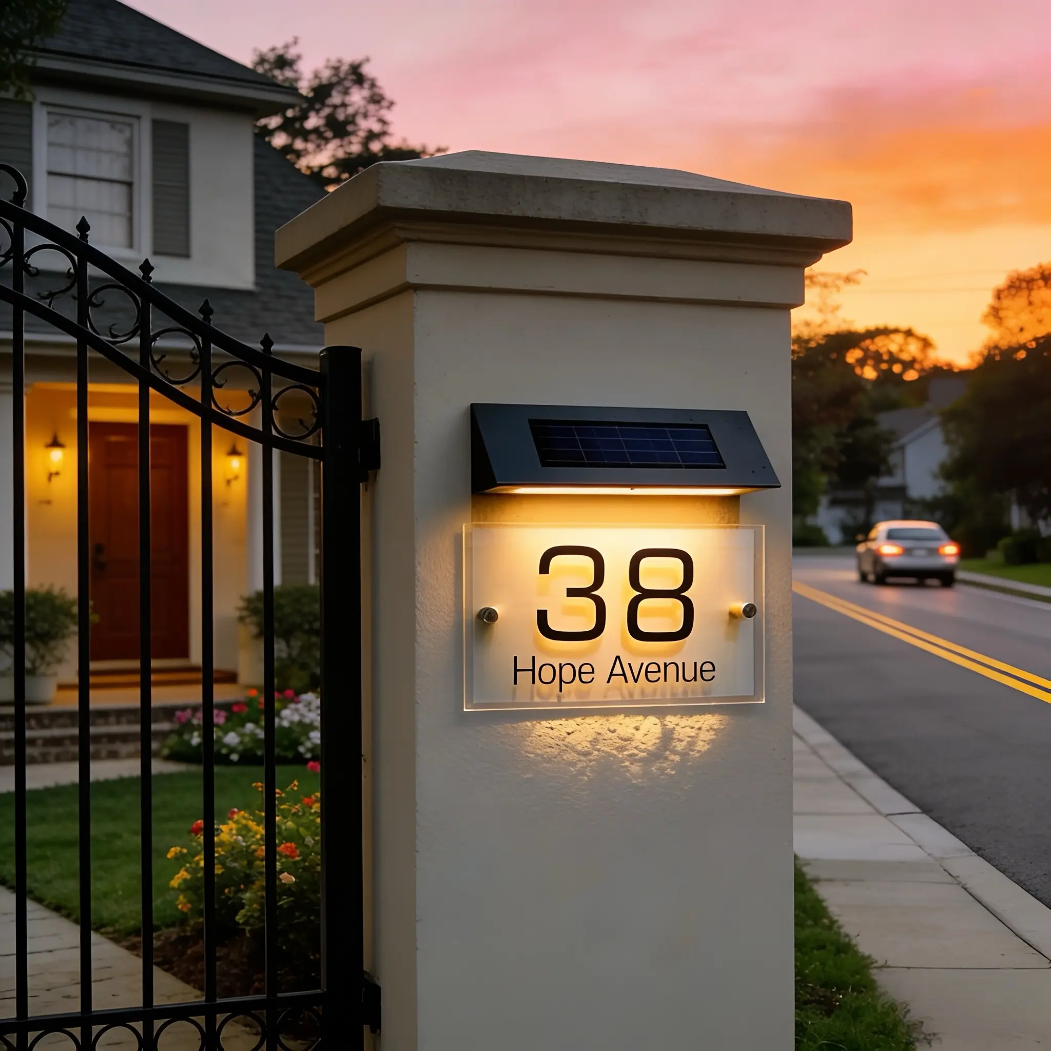 Solar Stainless Steel Address Sign Light, Dual Color Mode, DIY Numbers Letters,weatherproof,outdoor house license plate, Lighted House Number, automatic lighting, from dusk to dawn, suitable for gardens, courtyards, doorways, and panels