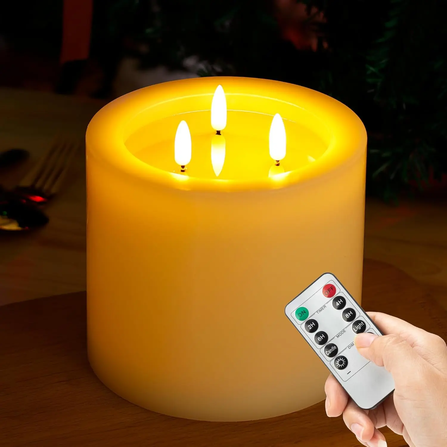 Flameless Candles with 3 Wicks, 6"x6" Real Wax  Operated Candles with Remote and Timer, Flickering LED Candles  Candle for Home, Wedding, Party,