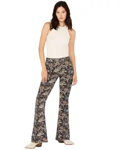 Rock & Roll Denim Women's And Floral Print High Rise Button Bargain Bell Flare - Bw6pd02236