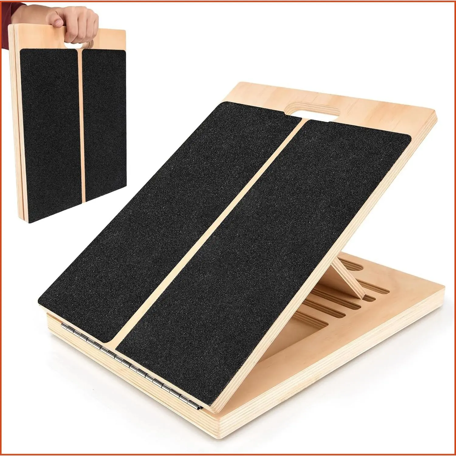 Heavy-Duty Adjustable Angle Wooden Yoga Incline Board - Foldable Multi-Functional Home Fitness Equipment, 300 lbs Load Capacity, for Leg Exercises, Squats, Physical Therapy, Apartment, Office Use, Anti Slip, Eva Base