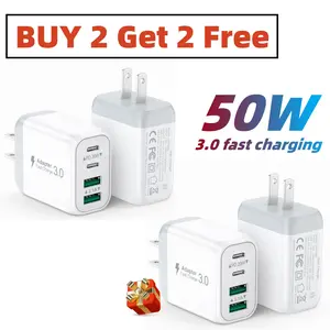 【BUY 2 Get 2 Free】USB C Charger Block,50W 4 Port USB C Charger Fast Charging Blocks Cube Brick, Type C Charging Brick Cube Plug for iPhone 17 16 15 14 13 12 Pro Max SE XS XR Galaxy Tablet 4n1  charger Adapter Cable Electronic Cellphone CY