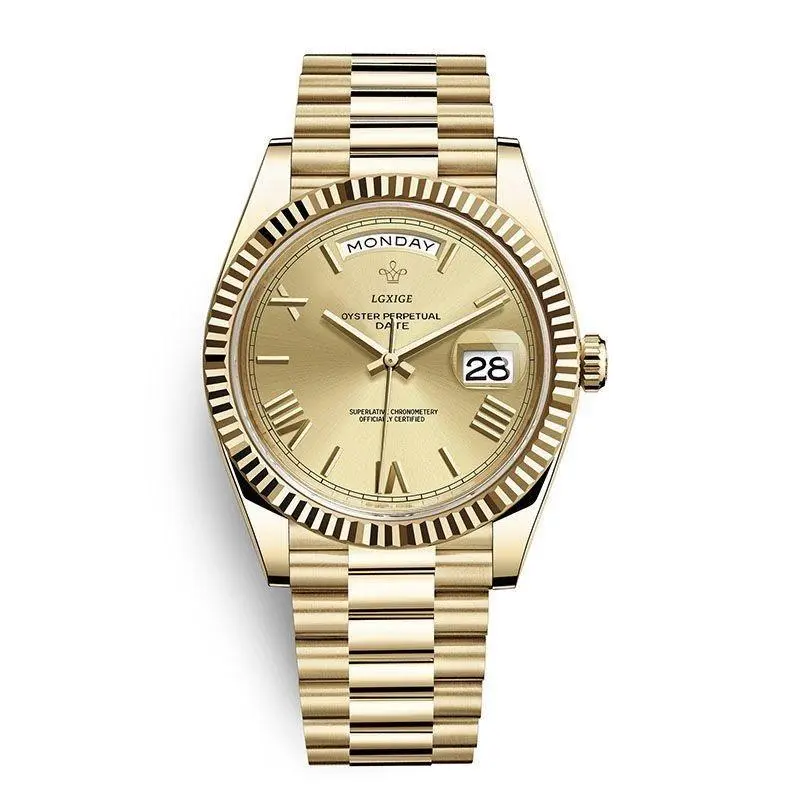 Fashion design gold watches with days and date window for man