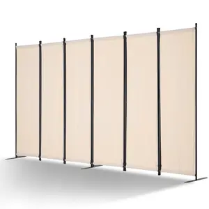 Six-Panel Room Divider, Folding Privacy Screen and Portable Partition for Room Separation, Freestanding Divider for Home Office, Living Room, Bedroom, Studio, Beige, Ideal for Small Spaces, Easy Assembly