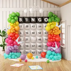 184PCS Bingo Games Party Balloons Garland Arch Kit, 9ft tall Square Foil Balloons Backdrop Wall with Pastel Latex Balloons & letter sticker for Bingo Decorations Aluminium Set Star Glossy