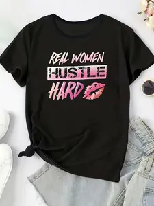 Letter Print Plus Size Black Women's T-Shirt