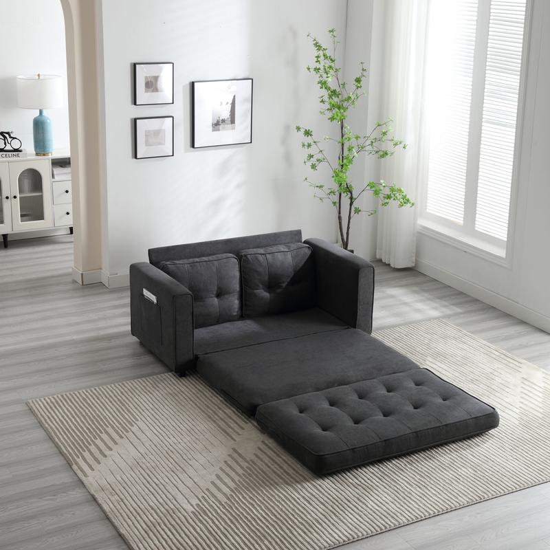 3 Fold Sofa,Convertible Futon Couch sleeper sofabed,Space saving loveseat,Pull Out Couch Bed for Living Room,Dark Gray, Velvet linen fabric