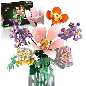 Building Block Flower Bouquet Set, Mini Plant Pot Tree Companion Set, Rose Color Building Blocks Floral Vase Gift for Girls Mothers Wives
