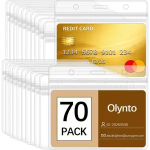 70 Pack Clear Horizontal Plastic Badge Holders for Lanyards -Waterproof ID Card Holder Name Tag Badge Protector Sleeve for Office, School, Nurses, Work ID Badges Cover with Resealable Zipper