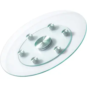 VEVOR 24 in Glass Lazy Susan Turntable, Tempered Glass Dining Table Centerpiece with 6 Rotating Wheels, 360 °   Smooth and Silent Spin Tabletop Rotating Tray, for Family Gatherings, Banquets & Weddings