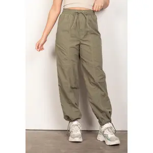 Women's VERY J Polyester Parachute Joggers - Drawstring Lady Bottoms with Hip-Hugging Fit, Woven Fabric for Casual Wear