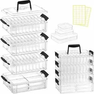 Stackable Bead Storage Organizer, 88 Small Plastic Containers with Lids, 4-Layer Clear Bead Organizer Box, 3 Sizes, Portable, for Jewelry and Crafts