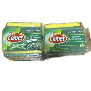 Comet Heavy Duty Cellulose Scrub Sponges 4.5" x 2.7" x 0.75" for Tough Cleaning Tasks (10 pack)