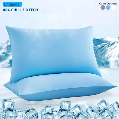 Elegear 2-Piece Arc-Chill3.0 Cooling Pillowcases, 5℃+ Cool Contact, Silky Smooth for Skin & Hair Care, Anti-Static, Breathable, Hidden Zip Safety, Night Sweats Relief, Multi-Size Solid Colors, Durable Bedding Accessories, Hot Sleepers Solution