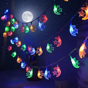 LED Moon and Star String Lights, Warm Fairy Lights, Led Ambient Light, Battery-Operated, 8 Modes, Indoor Greenhouse, Garden, Party Decorations, Holidays