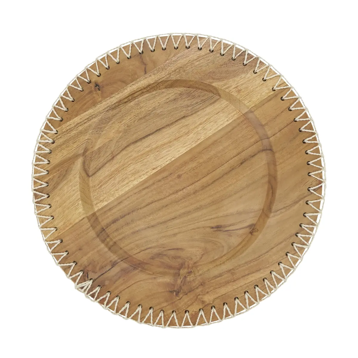 Saro Lifestyle CH623.N13R 13 in. Rustic Stitched Edge Natural Wooden Charger Plates - Set of 4, Ideal for Family Dinner, Dining, Party Use