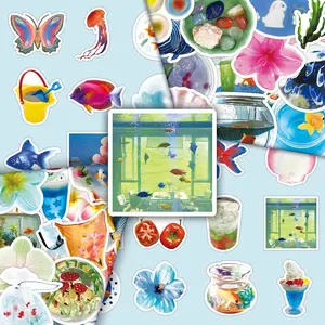 Tropical Summer Themed Sticker, 100pcs/set Waterproof Self Adhesive Decor Paper, Decor Sticker for Gift Greeting Card Water Bottle Laptop Phone