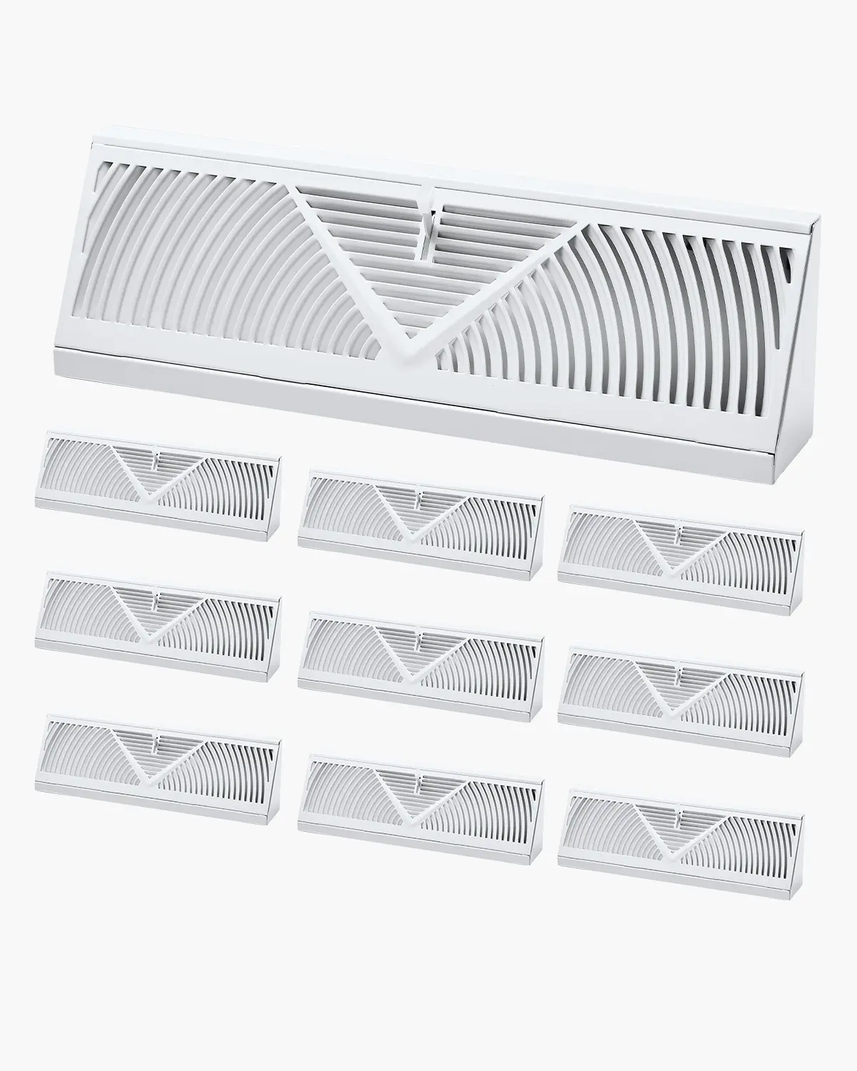 VEVOR 10-Piece Set 15-Inch White Floor Registers, Heavy-Duty Walkable Iron Baseboard Vents for Heating & Ventilation, Rustproof Anti-Peeling HVAC Vents with Adjustable Metal Damper for Durability & Adjustable Airflow, 15.04x4.53x2.68 Inches, Easy to Clean