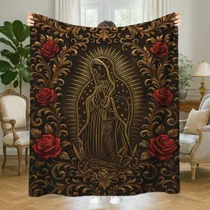 Gothic Floral Virgin Mary Pattern Blanket, 1 Count Soft Warm Throw Blanket,Air-conditioned Room Blanket,Warm Nap Blanket for Home Office Travel