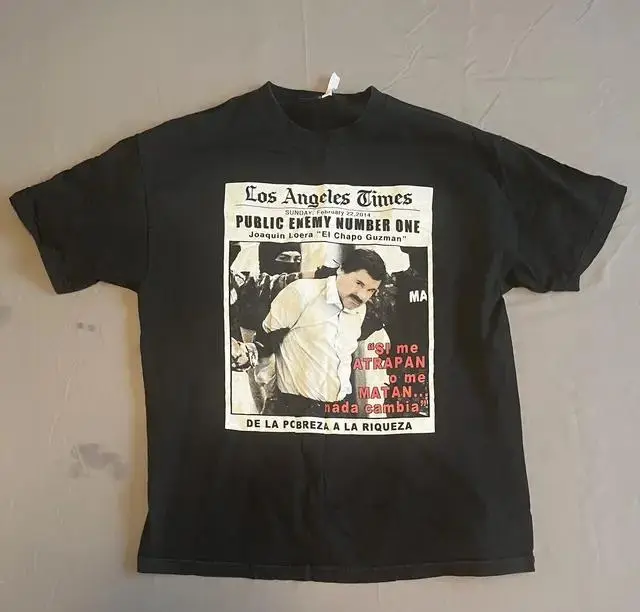 El Chapo Guzman T-shirt, Alstyle - Mens Black Los Angeles Times T-shirt, Full Color, Full Size, Spanish Quote Shirt, Casual Streetwear Unisex Top, Vintage Mexican Streetwear Unisex Shirt