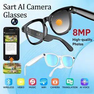 HIRO Smart AI Camera Glasses with 8MP Resolution  Convenient Button Touch Adjustment for Travel Outdoor Adventures Hands-Free Photography 160+Languages Real-Time Translation Bluetooth Wireless Wearable Video Recording  gift wireless wearable video