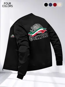 Men's Street Style Regular Jacket with Long Sleeves, Casual Zip Top Featuring Fashionable Graphic Mexican Eagle Print for Daily Wear