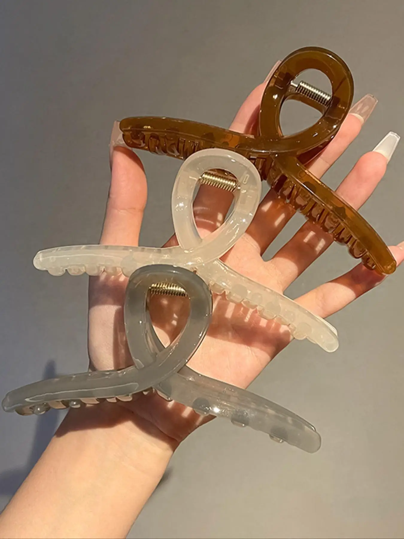 Women 3pcs Solid Straight Shape Hair Claw, Casual Versatile Shark Clip for Women & Girls, Elegant All-match Fashion Accessories for Daily & Party Deco