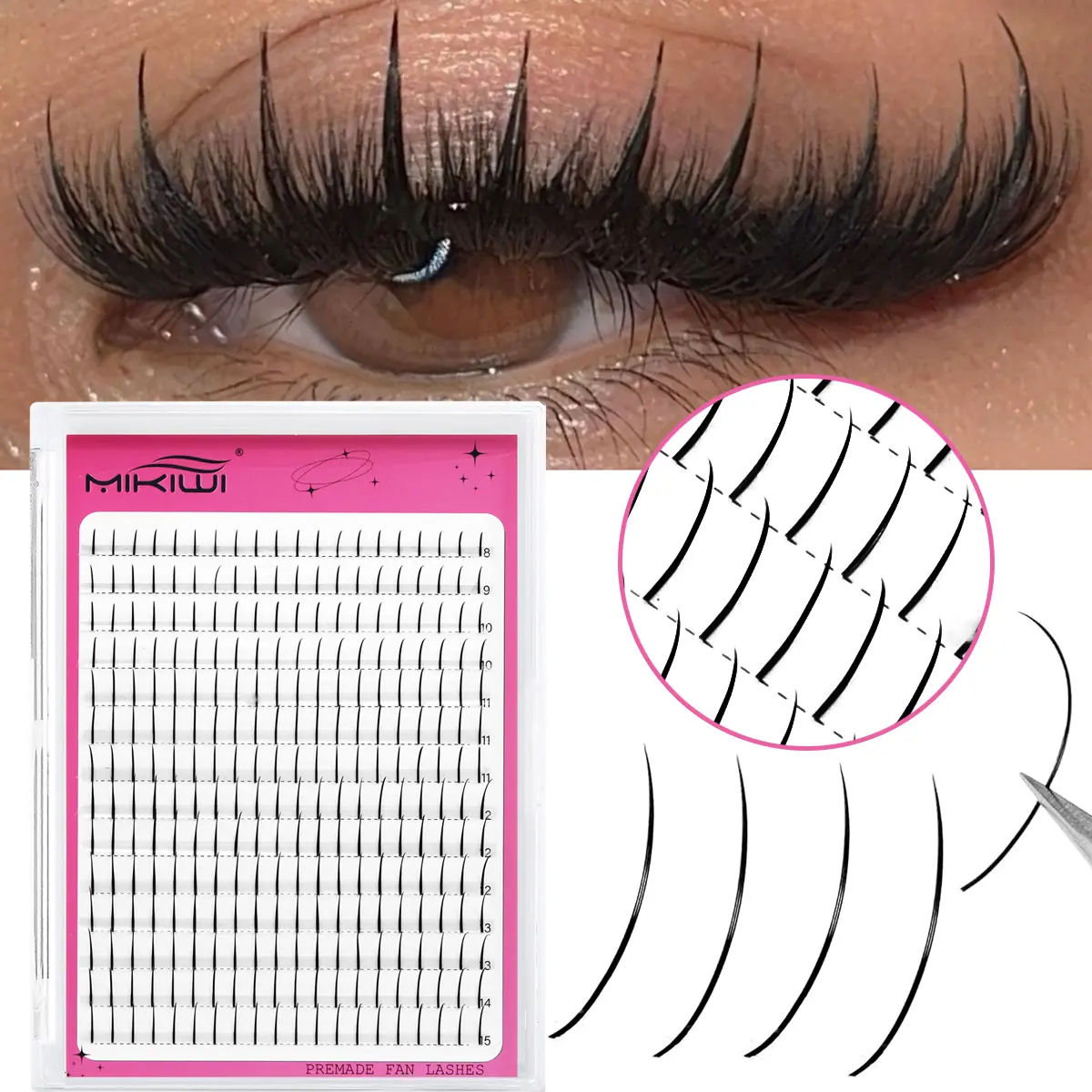 280PCS Pre Made Lash Fans Spikes Lash Extensions 0.07 D Curl 8-15MM Mixed Length Matte Black Volume Pre Fanned Eyelashes Cluster Lashes Wispy Spiky Eyelash Extensions DIY Lash Extension Natural Look Soft Lightweight Beginner Friendly False Eyelashes