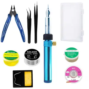 Professional Outdoor Portable Gas Soldering Iron Set, Blue Metal Texture, Precision Temperature Control, Includes Tweezers, Solder Wire, Rosin, Tool Kit