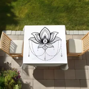 360 stand Traditional Ethnic Lotus Tablecloth - 58x58 in, Black & White, Versatile Elegant Indoor-Outdoor Kitchen Linen with Enlightenment Symbolism for Home Decor (C1TC58584YWYDN), Meaning