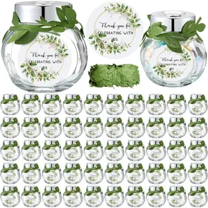 50 count 1.5 oz Mini Glass Jars with  Small Honey Candy Jar Party Favor Green Leaf Ribbon and Labels  Mason Candy Containers for Wedding Favor Bridal  Shower  Honey Sugar