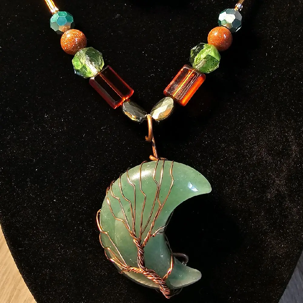 Gabriela Haller HigherKii Artique Aventurine Moon Jewelry Set with Crescent Pendant and Beaded Necklace Set