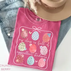 Comfort Colors Class Full Eggcellent Students Easter Egg T-Shirt, Teacher Coquette Tee, Hoppy Preschool Bunny TShirt, Cute Spring School Shirt Gift for Teacher