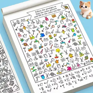 Search & Color Book, 32 Pages Hidden Object Coloring Book, Improves Focus, Kindergarten Pre-Kindergarten Storybook, Enhances Brain Skills, Brain Enhancement